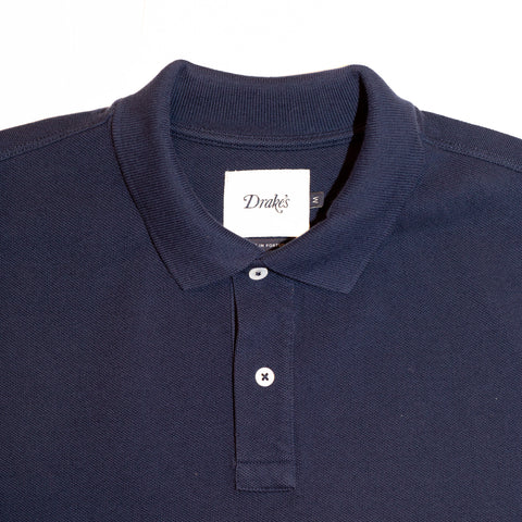 Drake's Navy Pique Cotton Long-Sleeve Polo Shirt 3