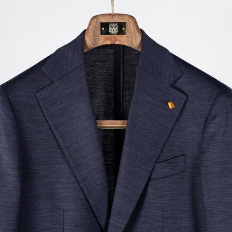 Latorre Textured Navy Stretch Blazer - Wool, Denim, Stretch, Made In Italy - View 7