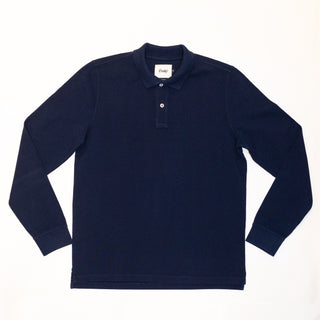 Drake's Navy Pique Cotton Long-Sleeve Polo Shirt 1