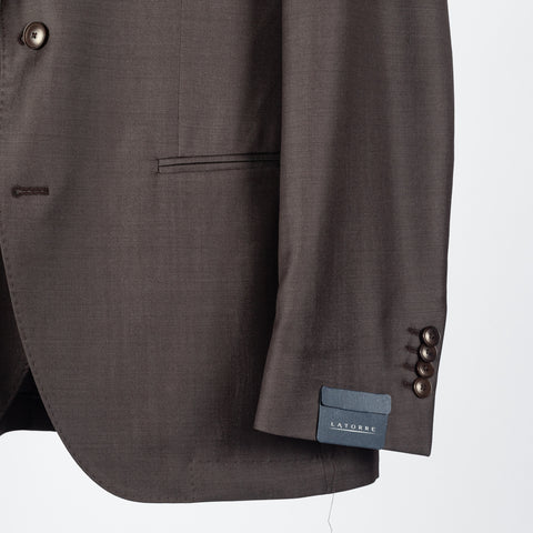 Latorre Textured Brown Summer Suit - Wool, Italian, Made In Italy - Back View