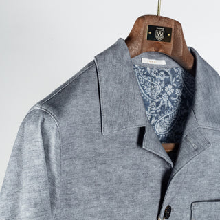 Fradi Light Grey Cotton Blend Overshirt - Cotton, Lyocell, Stretch, Floral, Made In Italy - Detail View