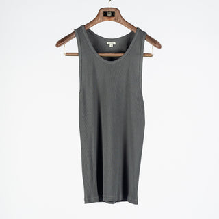 Wythe Faded Black Tubular Cotton Ribbed Tank Top - Cotton, Stretch, Slim Fit, Knit, Made In Peru