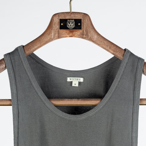 Wythe Faded Black Tubular Cotton Ribbed Tank Top - Cotton, Stretch, Slim Fit, Knit, Made In Peru - View 5