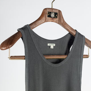 Wythe Faded Black Tubular Cotton Ribbed Tank Top - Cotton, Stretch, Slim Fit, Knit, Made In Peru - Detail View