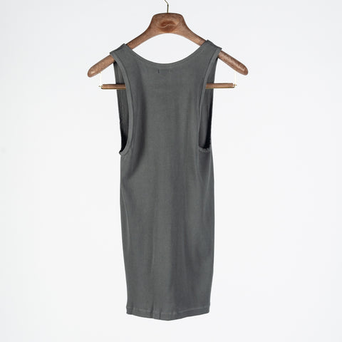 Wythe Faded Black Tubular Cotton Ribbed Tank Top - Cotton, Stretch, Slim Fit, Knit, Made In Peru - Back View