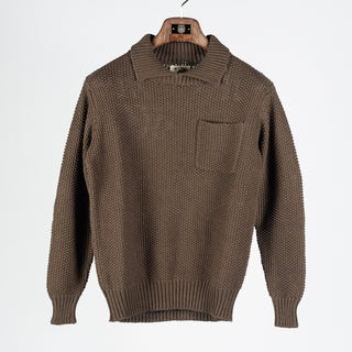 Wythe Dusty Olive Moss Stitch Collared Sweater - Tan, Cotton, Linen, Stretch, Textured, Made In Peru