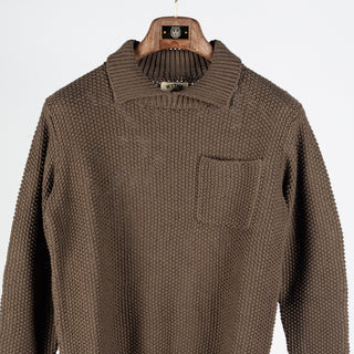 Wythe Dusty Olive Moss Stitch Collared Sweater - Tan, Cotton, Linen, Stretch, Textured, Made In Peru - View 6