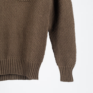 Wythe Dusty Olive Moss Stitch Collared Sweater - Tan, Cotton, Linen, Stretch, Textured, Made In Peru - Back View