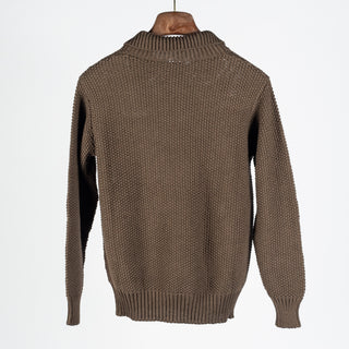 Wythe Dusty Olive Moss Stitch Collared Sweater - Tan, Cotton, Linen, Stretch, Textured, Made In Peru - View 5