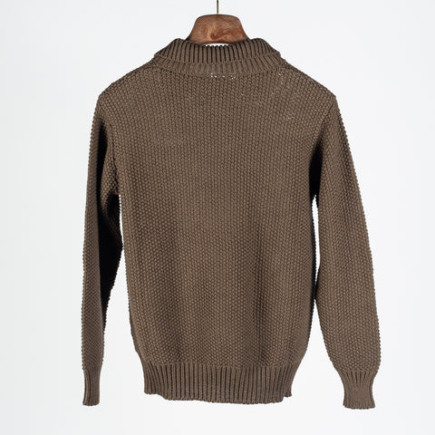 Wythe Dusty Olive Moss Stitch Collared Sweater - Tan, Cotton, Linen, Stretch, Textured, Made In Peru - View 5