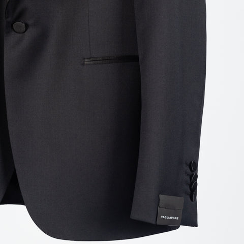 Tagliatore Navy Super 110 Wool Shawl Lapel Tuxedo - Wool, Silk, Super 110, Tapered, Matte, Made In Italy - Back View