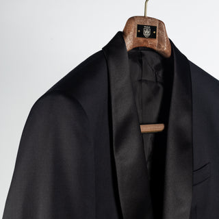 Tagliatore Navy Super 110 Wool Shawl Lapel Tuxedo - Wool, Silk, Super 110, Tapered, Matte, Made In Italy - Detail View