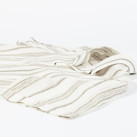 PYA Tan Dobby Stripe Linen Camp Collar Shirt - Linen, Denim, Regular Fit - View 7