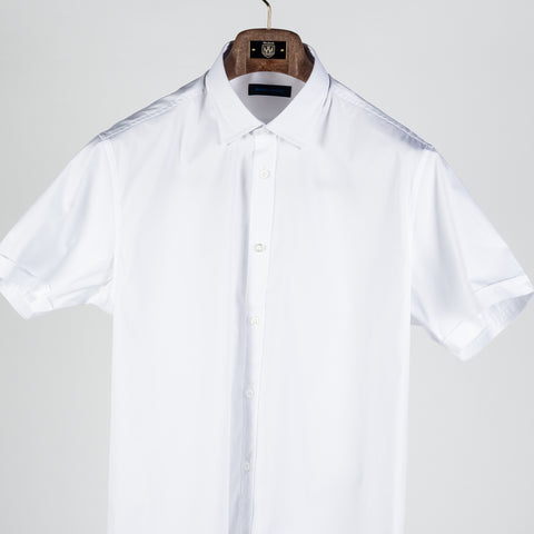PYA White Short Sleeve Button Up Shirt - Cotton, Polyester, Stretch, Slim Fit - View 5