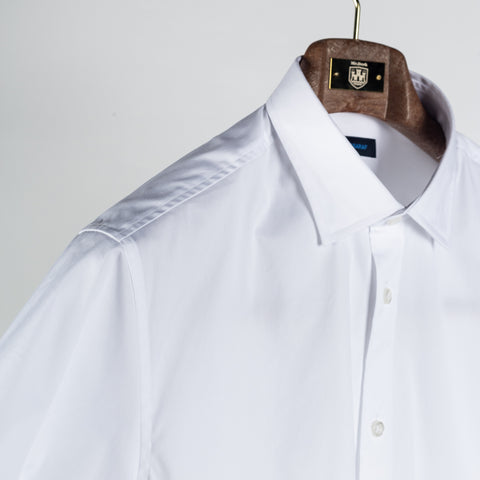 PYA White Short Sleeve Button Up Shirt - Cotton, Polyester, Stretch, Slim Fit - Detail View