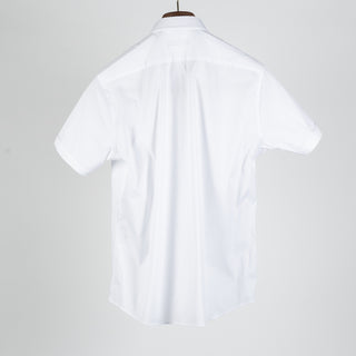 PYA White Short Sleeve Button Up Shirt - Cotton, Polyester, Stretch, Slim Fit - Back View