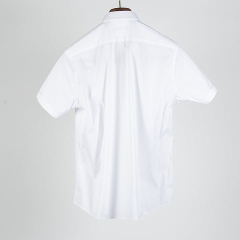 PYA White Short Sleeve Button Up Shirt - Cotton, Polyester, Stretch, Slim Fit - Back View