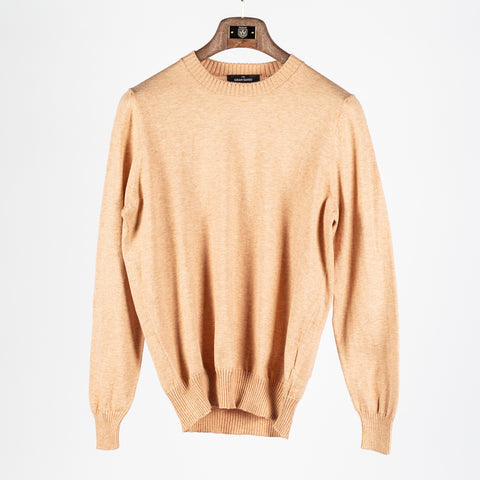 Gran Sasso Light Orange Cotton Cashmere Crewneck Sweater - Red, Cotton, Cashmere, Denim, Knit, Made In Italy