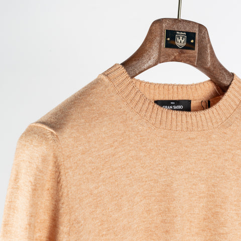 Gran Sasso Light Orange Cotton Cashmere Crewneck Sweater - Red, Cotton, Cashmere, Denim, Knit, Made In Italy - Detail View