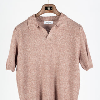 Gran Sasso Textured Red Rice Stitch Knit Skipper Polo - Cotton, Linen, Made In Italy - View 5
