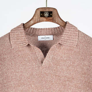 Gran Sasso Textured Red Rice Stitch Knit Skipper Polo - Cotton, Linen, Made In Italy - View 6