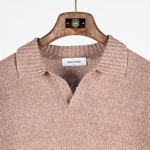 Gran Sasso Textured Red Rice Stitch Knit Skipper Polo - Cotton, Linen, Made In Italy - View 6