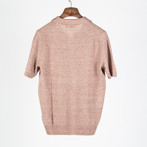 Gran Sasso Textured Red Rice Stitch Knit Skipper Polo - Cotton, Linen, Made In Italy - Back View