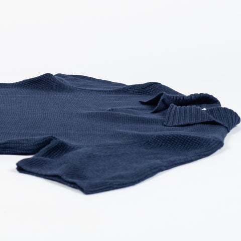 Gran Sasso Textured Navy Rice Stitch Knit Skipper Polo - Cotton, Linen, Denim, Made In Italy - View 7
