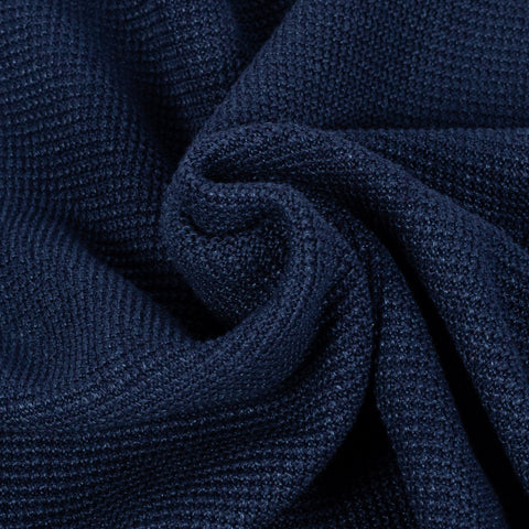 Gran Sasso Textured Navy Rice Stitch Knit Skipper Polo - Cotton, Linen, Denim, Made In Italy - Alternate View