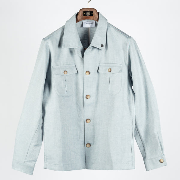 Light Blue Herringbone Sahariana Jacket