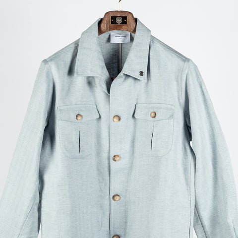 Gran Sasso Light Blue Herringbone Sahariana Jacket - Cotton, Linen, Regular Fit, Made In Italy - View 6