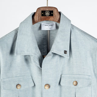 Gran Sasso Light Blue Herringbone Sahariana Jacket - Cotton, Linen, Regular Fit, Made In Italy - View 7