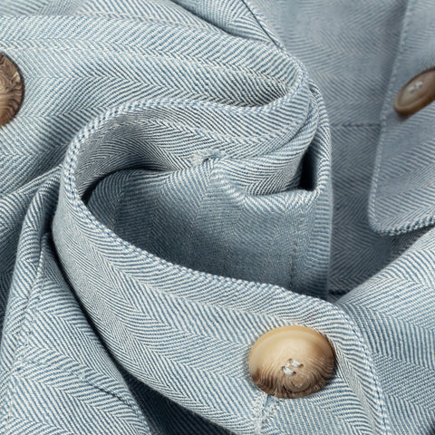 Gran Sasso Light Blue Herringbone Sahariana Jacket - Cotton, Linen, Regular Fit, Made In Italy - Alternate View