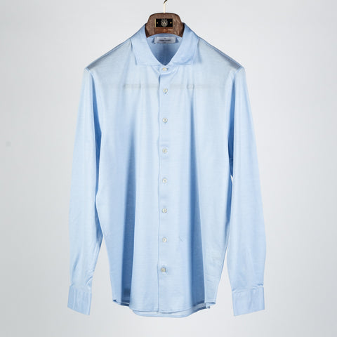 Gran Sasso Light Blue Cotton Jersey Button Up Shirt - Cotton, Silk, Jersey, Knit, Made In Italy