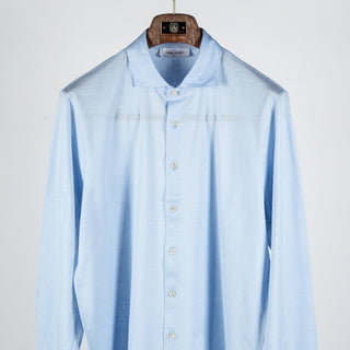 Gran Sasso Light Blue Cotton Jersey Button Up Shirt - Cotton, Silk, Jersey, Knit, Made In Italy - View 6
