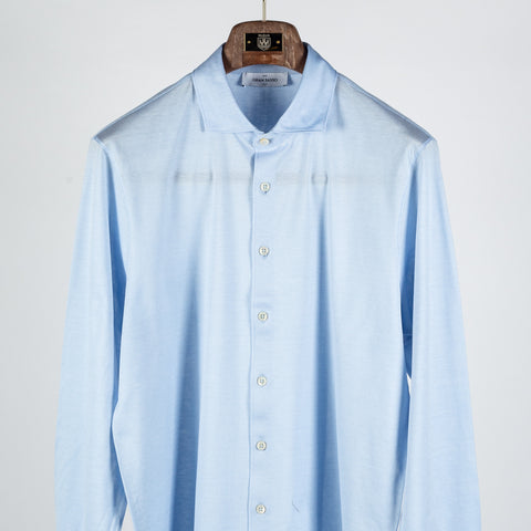 Gran Sasso Light Blue Cotton Jersey Button Up Shirt - Cotton, Silk, Jersey, Knit, Made In Italy - View 6