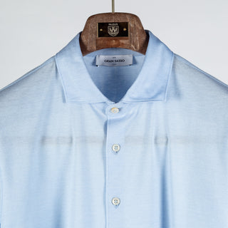 Gran Sasso Light Blue Cotton Jersey Button Up Shirt - Cotton, Silk, Jersey, Knit, Made In Italy - View 7