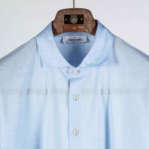 Gran Sasso Light Blue Cotton Jersey Button Up Shirt - Cotton, Silk, Jersey, Knit, Made In Italy - View 7