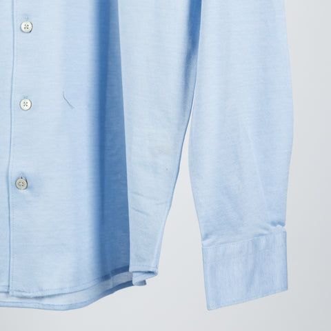 Gran Sasso Light Blue Cotton Jersey Button Up Shirt - Cotton, Silk, Jersey, Knit, Made In Italy - Back View