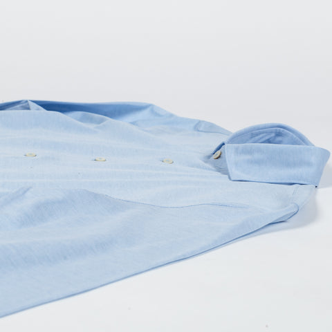Gran Sasso Light Blue Cotton Jersey Button Up Shirt - Cotton, Silk, Jersey, Knit, Made In Italy - View 8
