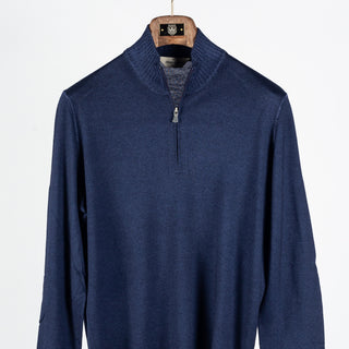 Gran Sasso Vintage Navy Wool 1/4 Zip Sweater - Wool, Merino, Knit, Made In Italy - View 7