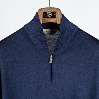 Gran Sasso Vintage Navy Wool 1/4 Zip Sweater - Wool, Merino, Knit, Made In Italy - View 6