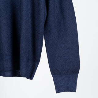 Gran Sasso Vintage Navy Wool 1/4 Zip Sweater - Wool, Merino, Knit, Made In Italy - Back View