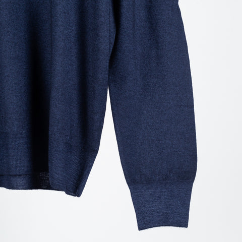 Gran Sasso Vintage Navy Wool 1/4 Zip Sweater - Wool, Merino, Knit, Made In Italy - Back View