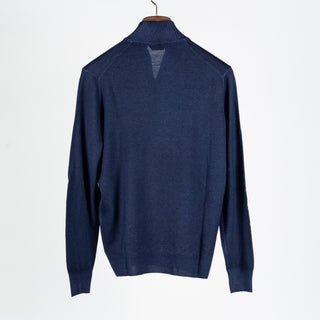 Gran Sasso Vintage Navy Wool 1/4 Zip Sweater - Wool, Merino, Knit, Made In Italy - View 5