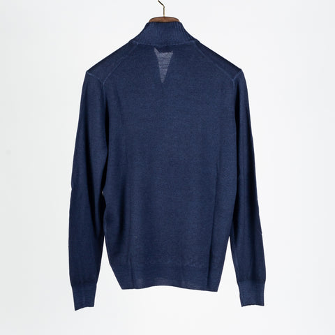 Gran Sasso Vintage Navy Wool 1/4 Zip Sweater - Wool, Merino, Knit, Made In Italy - View 5