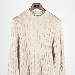 Gran Sasso Tan Ribbed & Cabled crewneck Sweater - Cotton, Denim, Italian, Regular Fit, Knit, Made In Italy - View 6