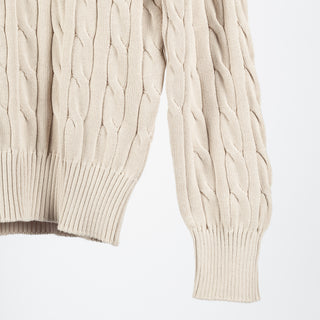 Gran Sasso Tan Ribbed & Cabled crewneck Sweater - Cotton, Denim, Italian, Regular Fit, Knit, Made In Italy - Back View