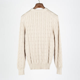 Gran Sasso Tan Ribbed & Cabled crewneck Sweater - Cotton, Denim, Italian, Regular Fit, Knit, Made In Italy - View 5
