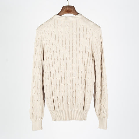 Gran Sasso Tan Ribbed & Cabled crewneck Sweater - Cotton, Denim, Italian, Regular Fit, Knit, Made In Italy - View 5